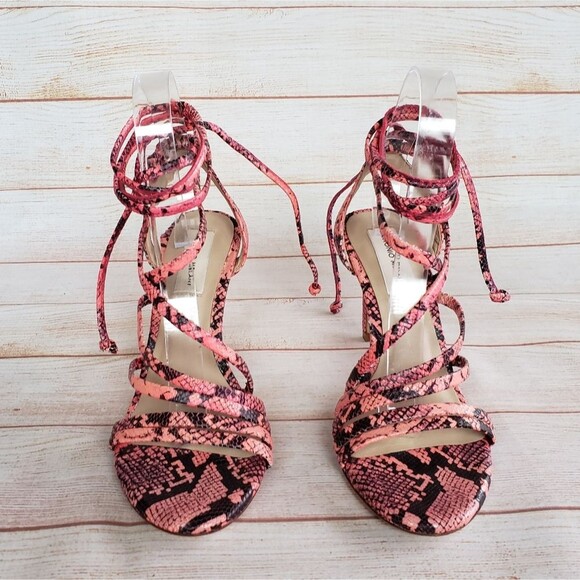 Antonio Melani Snakeskin Print Ankle Strap Strappy Leather Heeled Sandals - Picture 5 of 15
